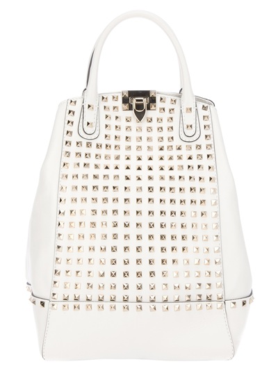 Valentino Studded Tote Bag in White | Lyst