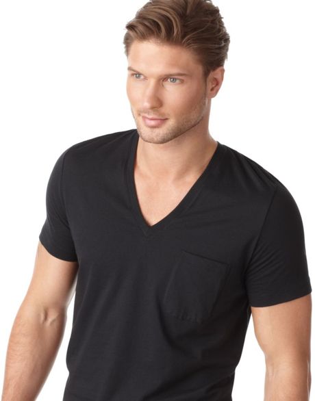Calvin Klein Bold Cotton Vneck T Shirt in Black for Men | Lyst