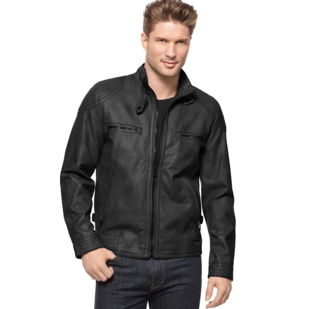 Lyst Calvin Klein Faux Leather Moto Jacket in Black for Men