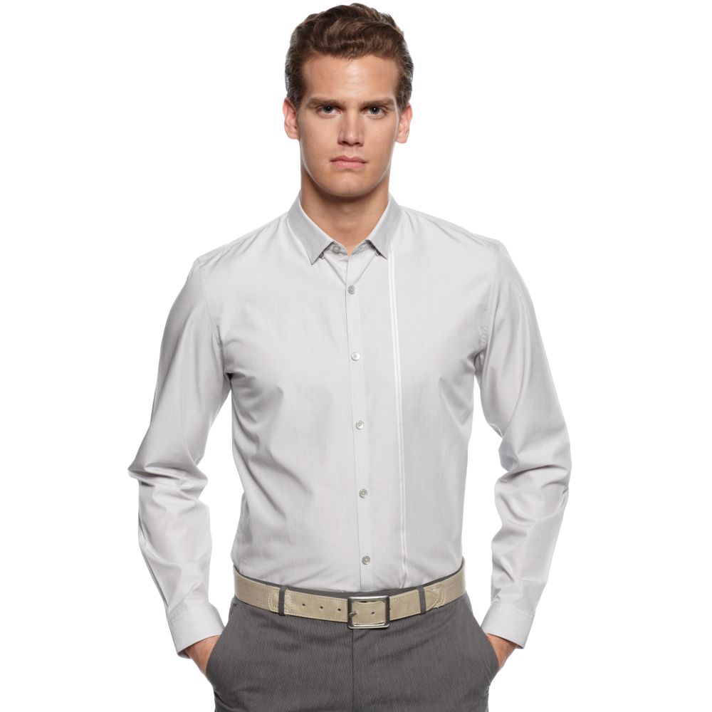 Calvin Klein Long Sleeve Satin Shirt in Gray for Men | Lyst