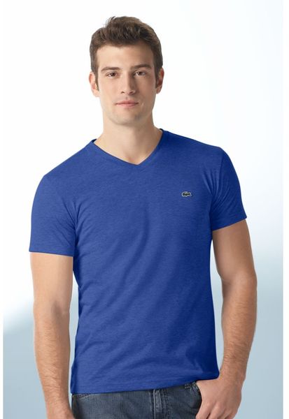 Lacoste Pima Cotton V-Neck Tee Shirt in Blue for Men (cichlid blue) | Lyst