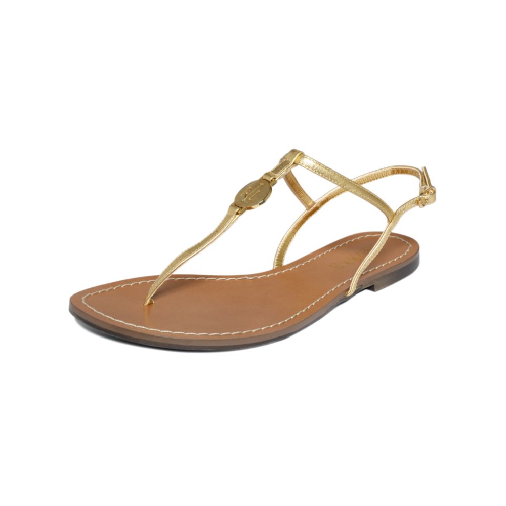 Lauren By Ralph Lauren Aimon Flat Sandals in Gold | Lyst