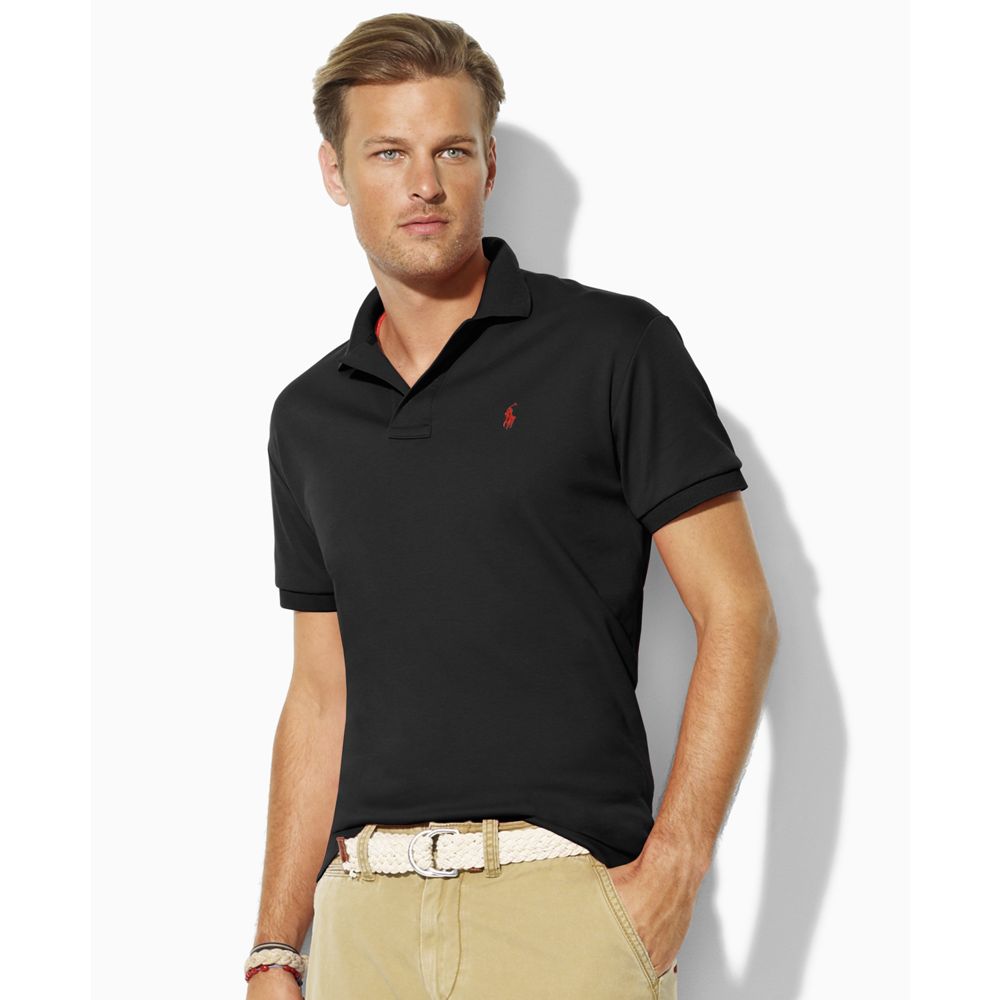 Ralph Lauren Core Custom Fit Interlock Polo Shirt in Black for Men (rl ...