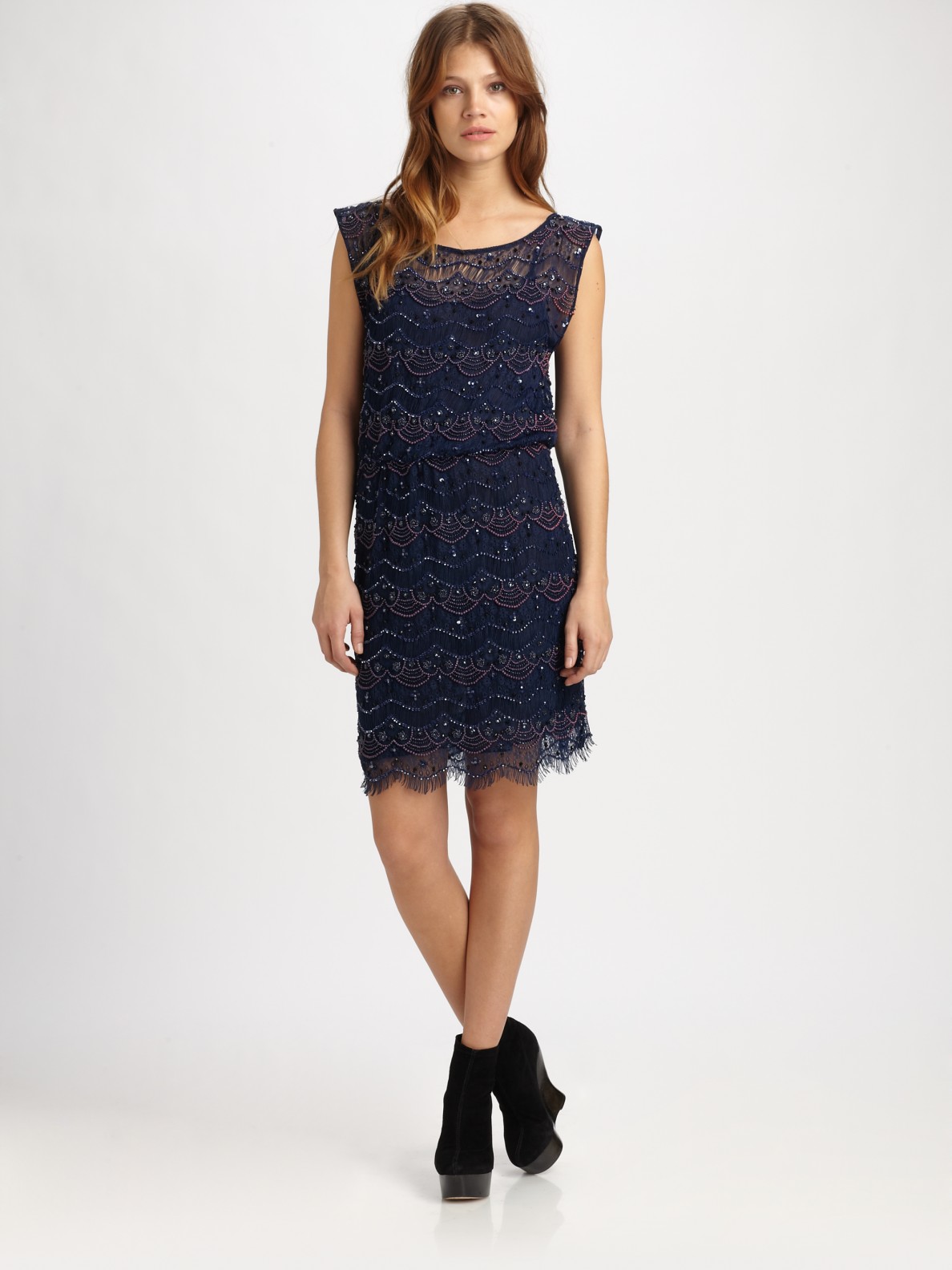 Lyst Alice Olivia Eden Beaded Lace Dress In Blue 5558