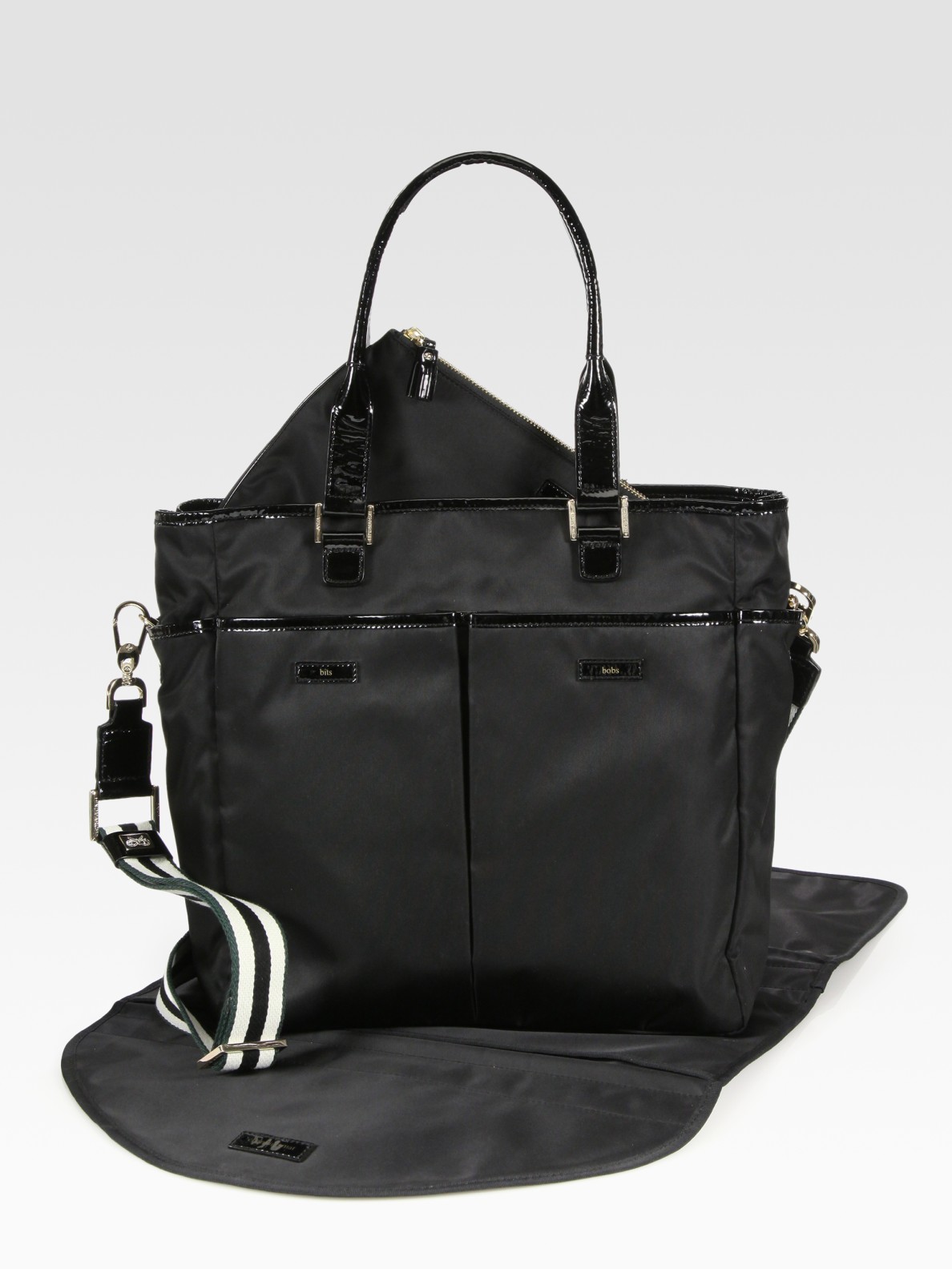 Anya Hindmarch Oakley Patent Leather Accented Nylon Baby Bag in Black ...