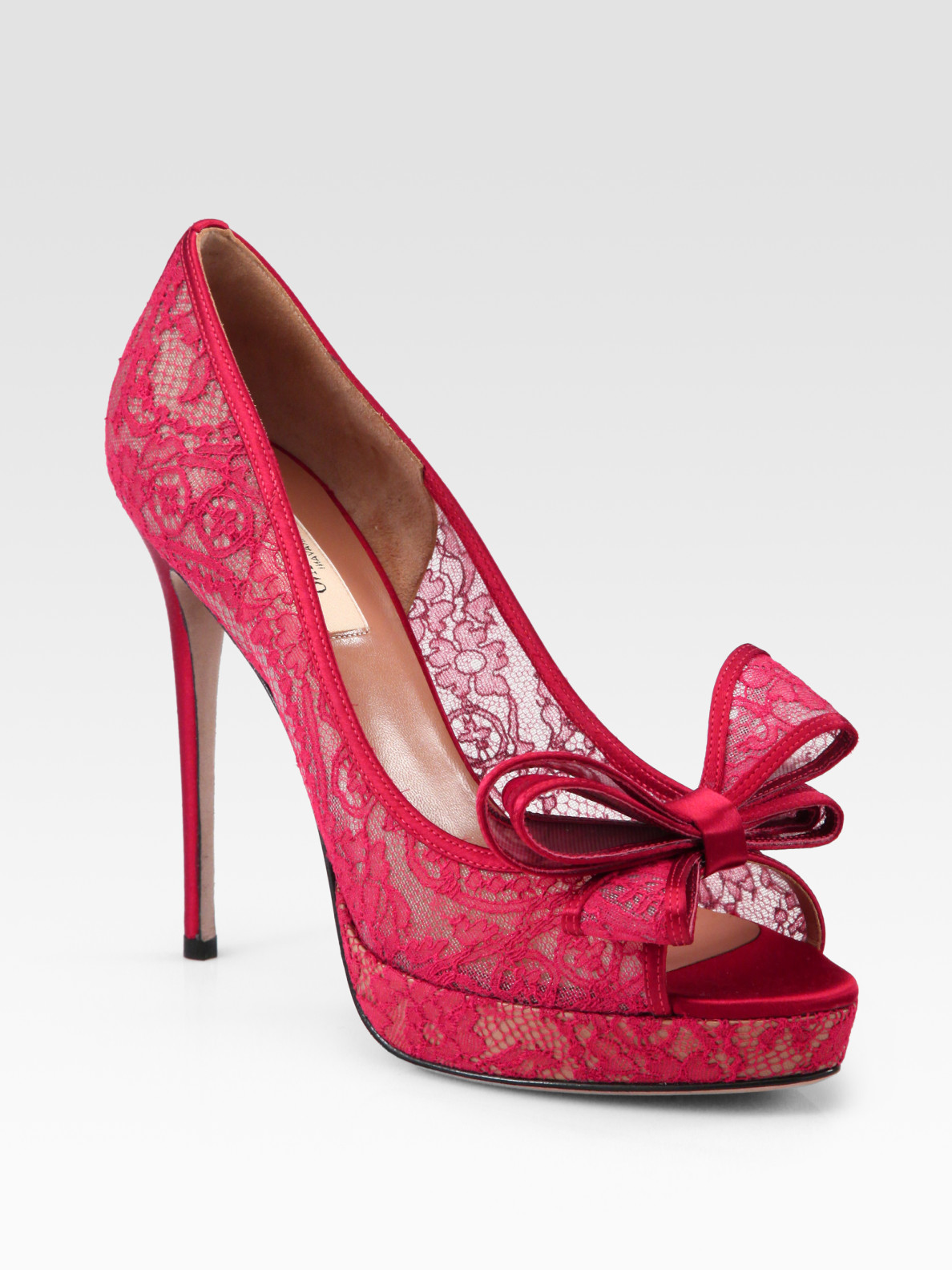 Valentino Lace Couture Bow Pumps in Red | Lyst