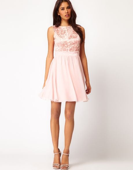 Little Mistress Little Mistress Jacquard Top Prom Dress in Pink | Lyst