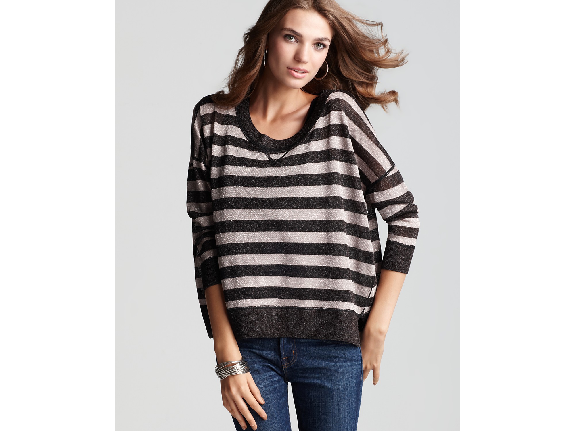 French connection Twinkle Knit Striped Sweater in Blue | Lyst