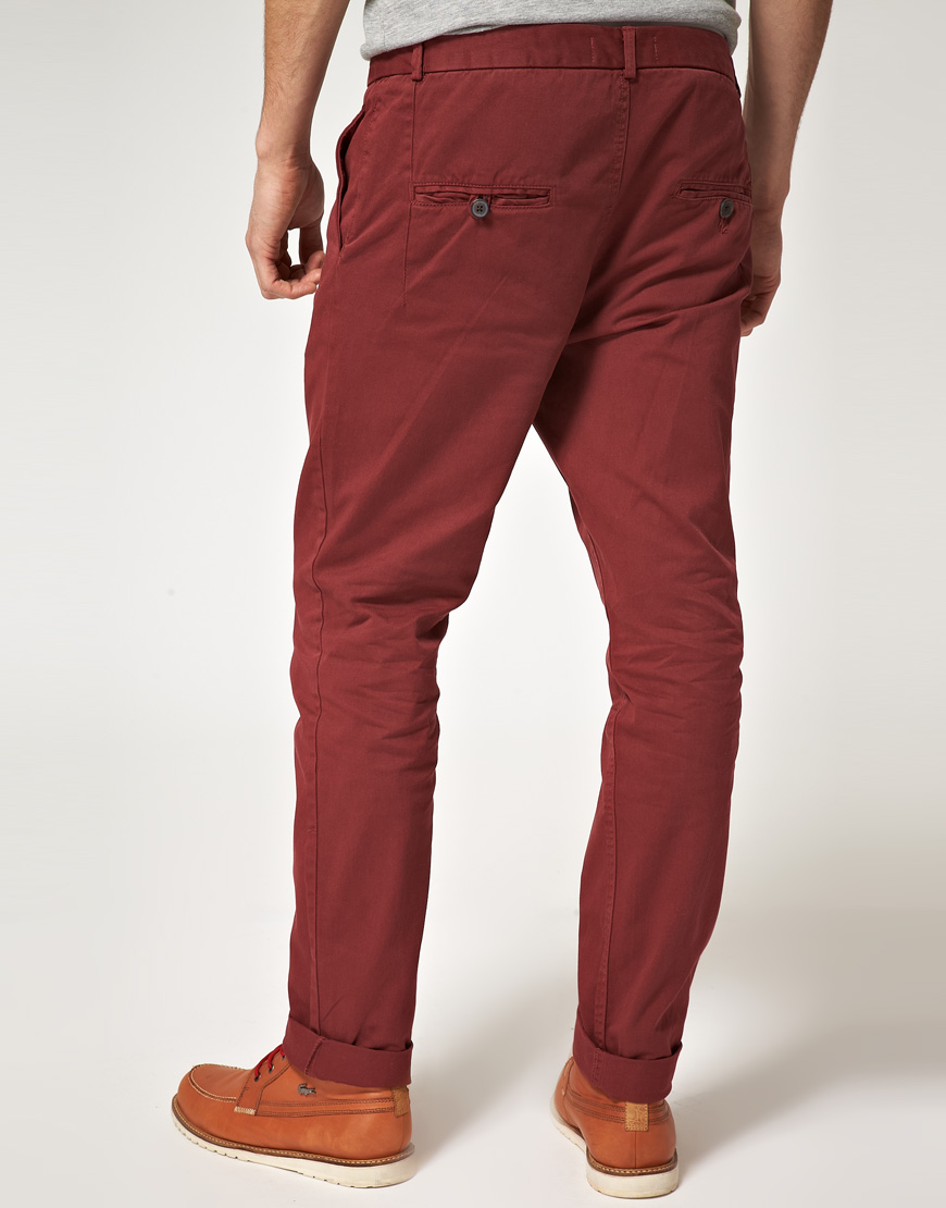 River island Burgundy Chinos in Red for Men | Lyst