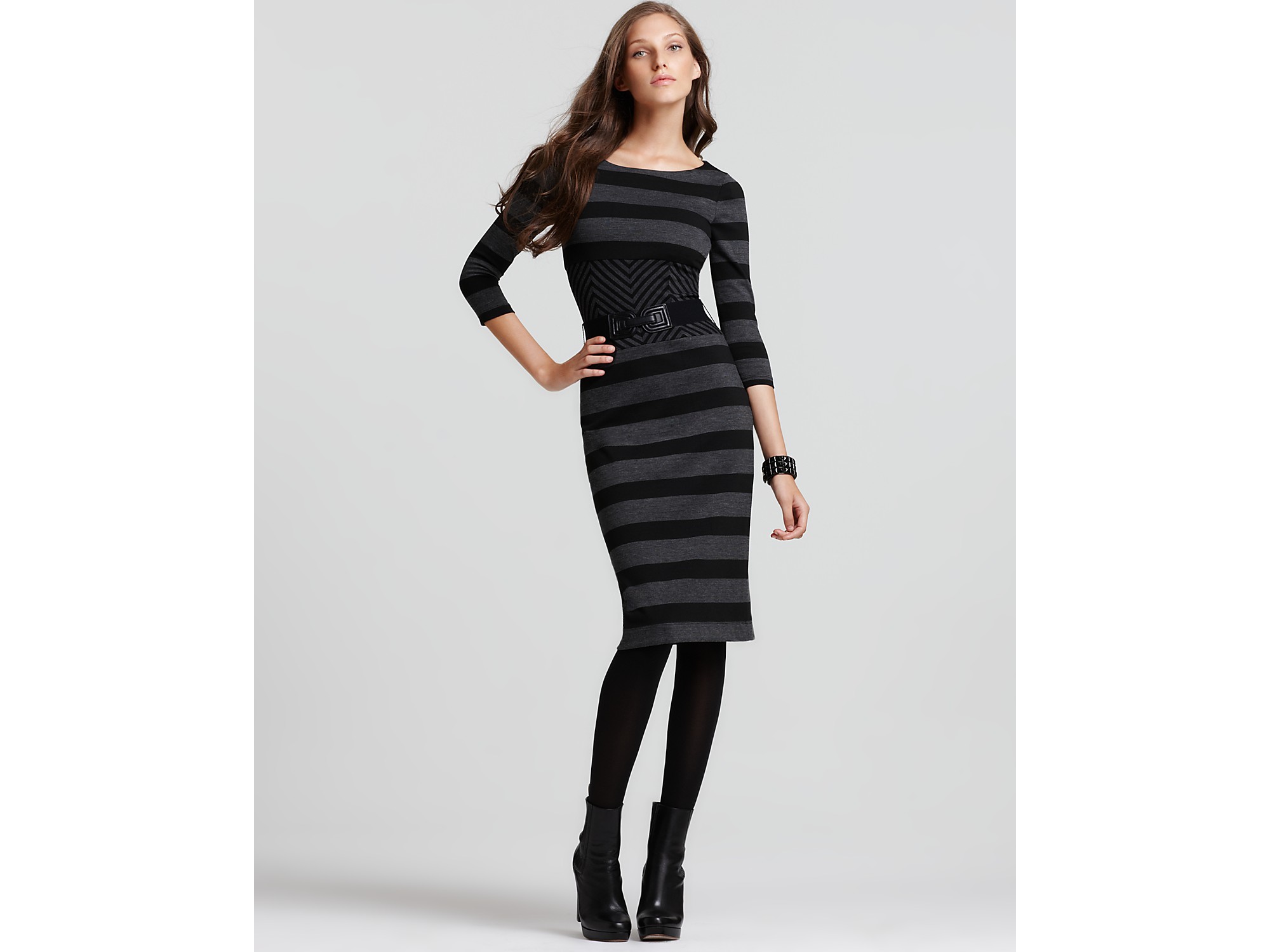 grey and black striped dress