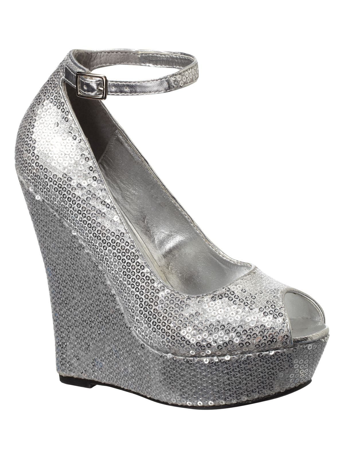 Jane Norman Sequin Wedge in Silver | Lyst