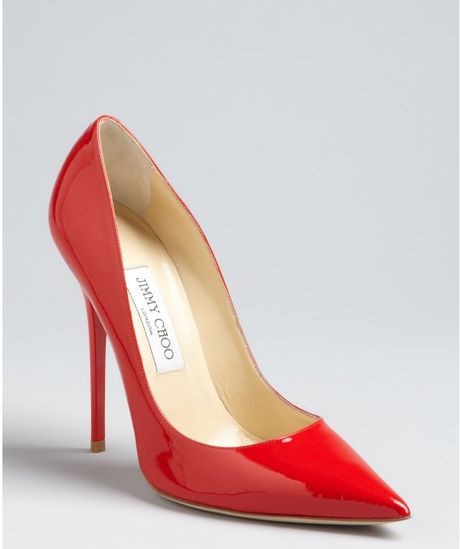 Jimmy Choo Red Patent Leather Chilli Pointed Toe Pumps in Red | Lyst