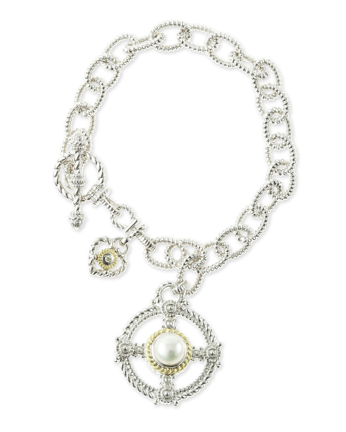 Judith Ripka Pearl Diamond Charm Bracelet in Silver (null) | Lyst