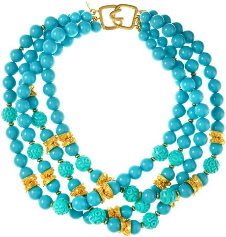 Kenneth Jay Lane Fourstrand Turquoise Bead Necklace in Blue (null) | Lyst