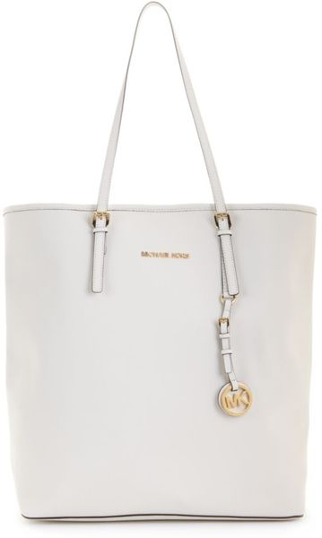 Michael Kors Jet Set Travel Saffiano Leather Large Ns Tote in White ...