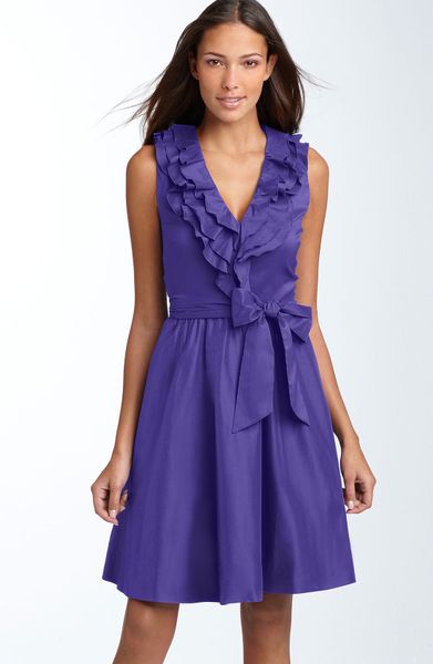 Suzi Chin For Maggy Boutique Ruffled Cotton Blend Dress in Purple | Lyst