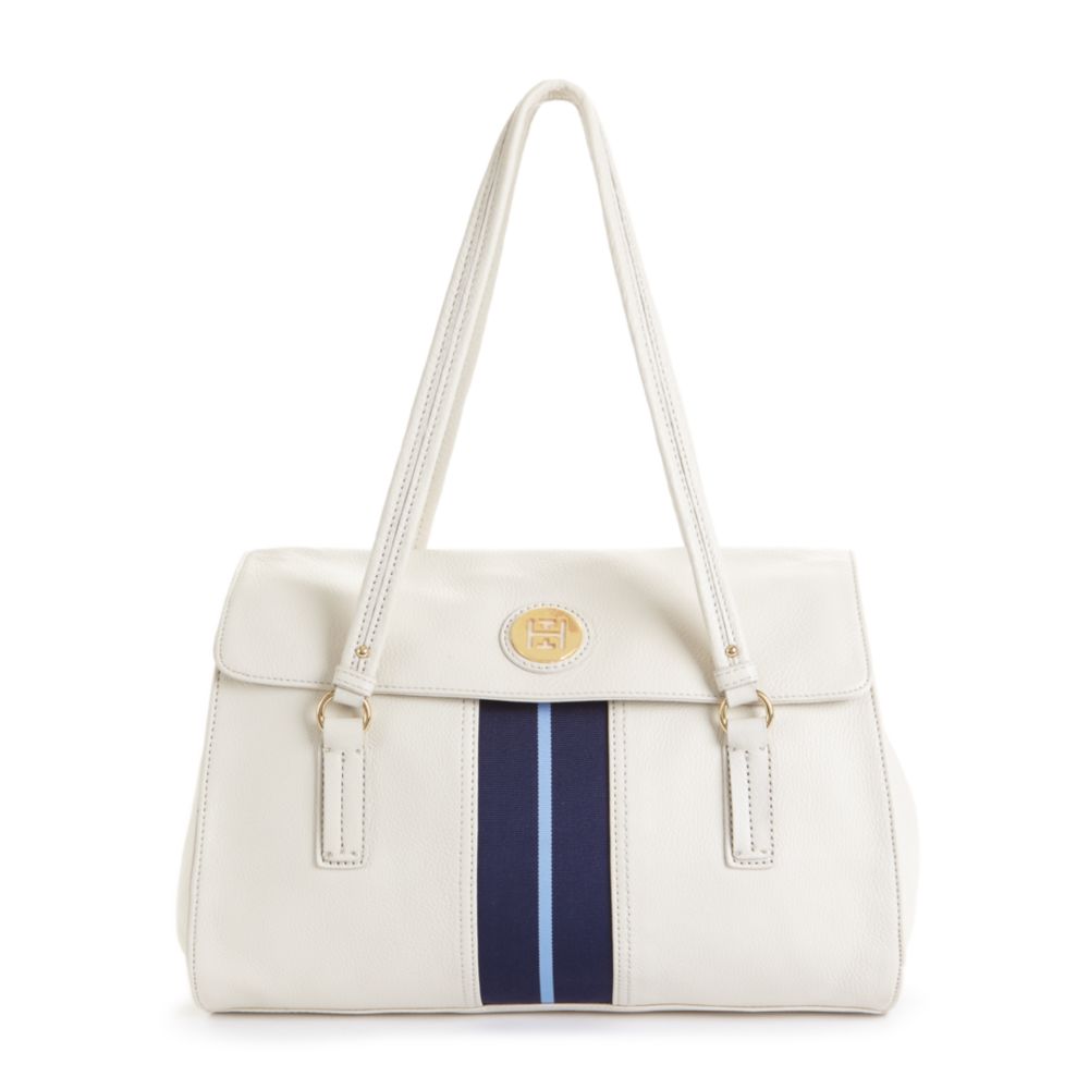 Lyst - Tommy hilfiger Pebble Leather Logo Satchel in White