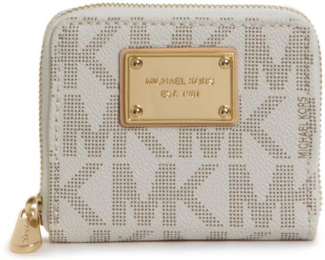 Michael Kors Mk Logo Small Ziparound Wallet in White (vanilla) | Lyst