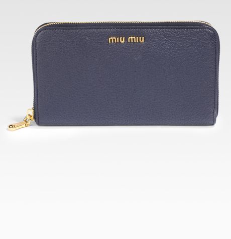Miu Miu Madras Ziparound Wallet in Blue | Lyst