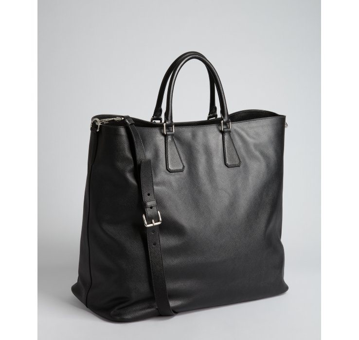 Prada Black Saffiano Leather Large Tote Bag in Black for Men | Lyst