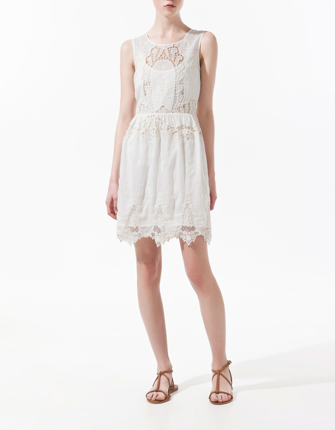 zara dress with appliqu 233 s and lace trim in white lyst zara dress with appliqu 233 s and lace trim in white lyst