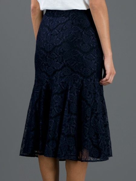Carven Lace Skirt in Blue (navy) | Lyst
