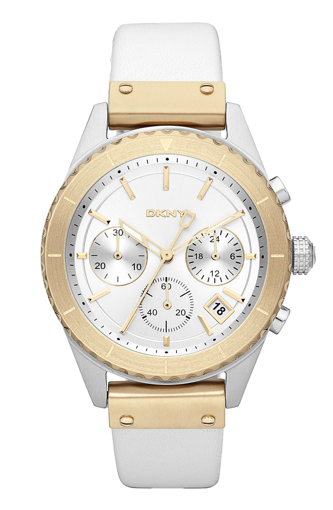 Dkny Street Smart Chronograph Leather Strap Watch in White (gold/ white ...