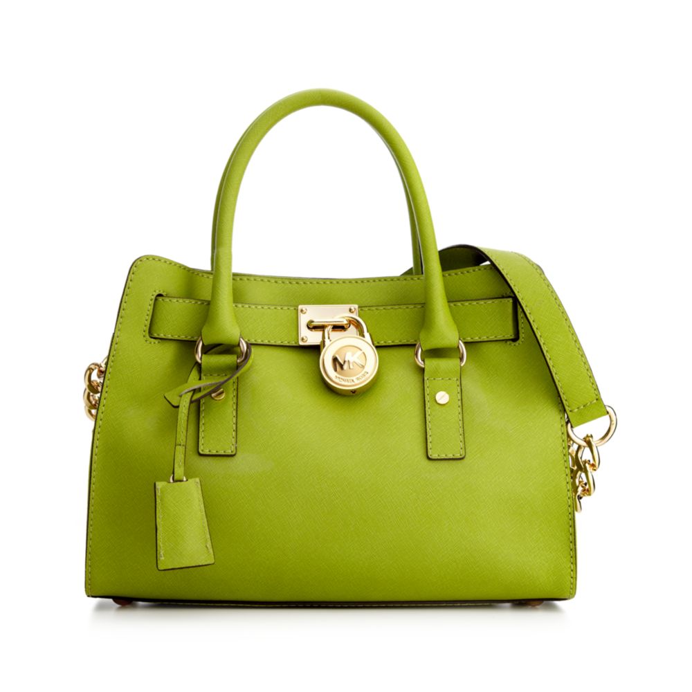 Michael Kors Hamilton Saffiano Leather Satchel in Green (lime) | Lyst