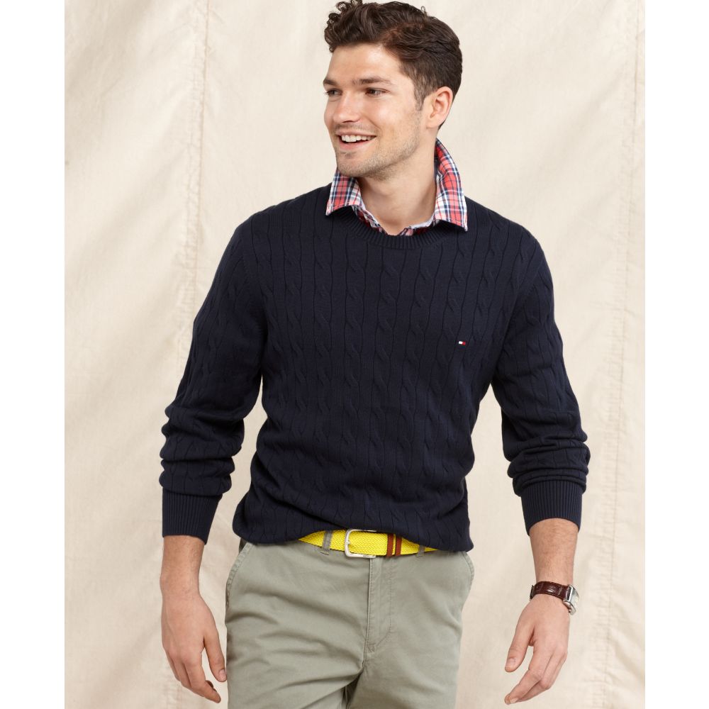 Lyst - Tommy hilfiger Hogan Cable Crew Neck Sweater in Blue for Men