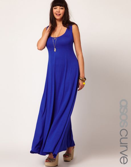Asos Asos Curve Exclusive Jersey Maxi Dress in Blue (dazzlingblue) | Lyst