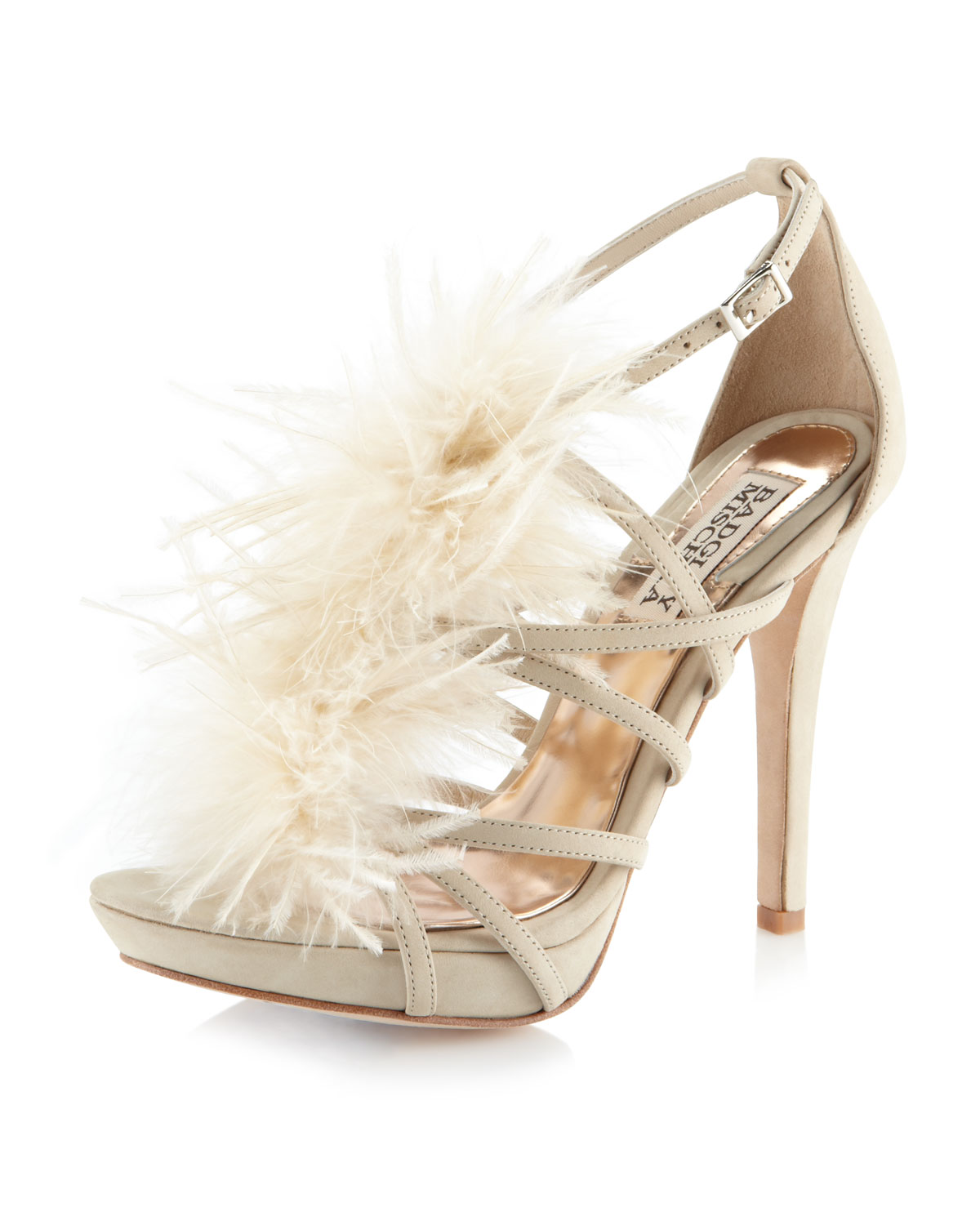 badgley mischka feather heels