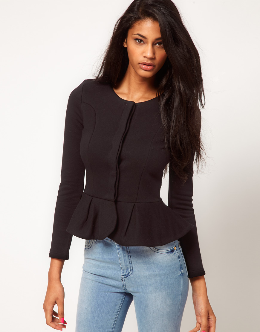 Asos Peplum Frill Jacket in Black | Lyst