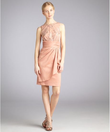 Badgley Mischka Antique Pink Lace and Taffeta Sleeveless Dress in Pink ...
