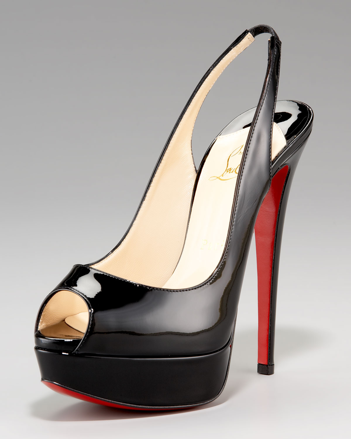 Christian louboutin Peep-toe Platform Slingback Pump in Black | Lyst