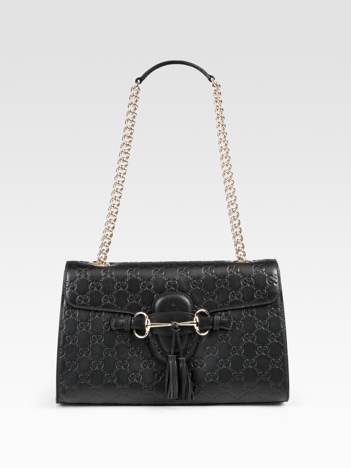 Gucci Emily Chain Ssima Leather Shoulder Bag in Black | Lyst