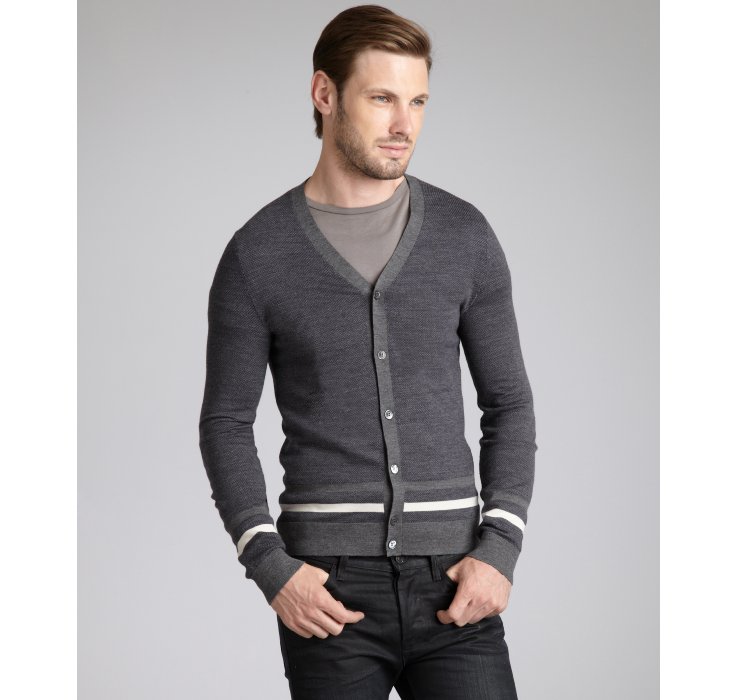 Gucci Grey and Navy Diamante Wool Silk Cardigan Sweater in Gray for Men ...