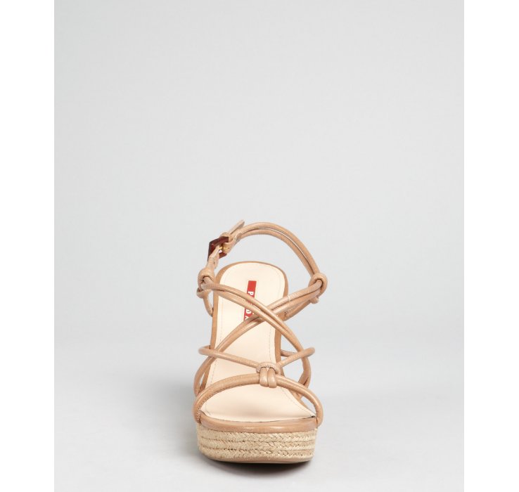 Prada Prada Sport Camel Leather Knotted Cork Wedge Espadrilles in ...  