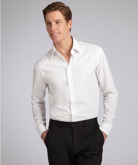 Armani White Stretch Cotton Point Collar Dress Shirt in White for Men ...