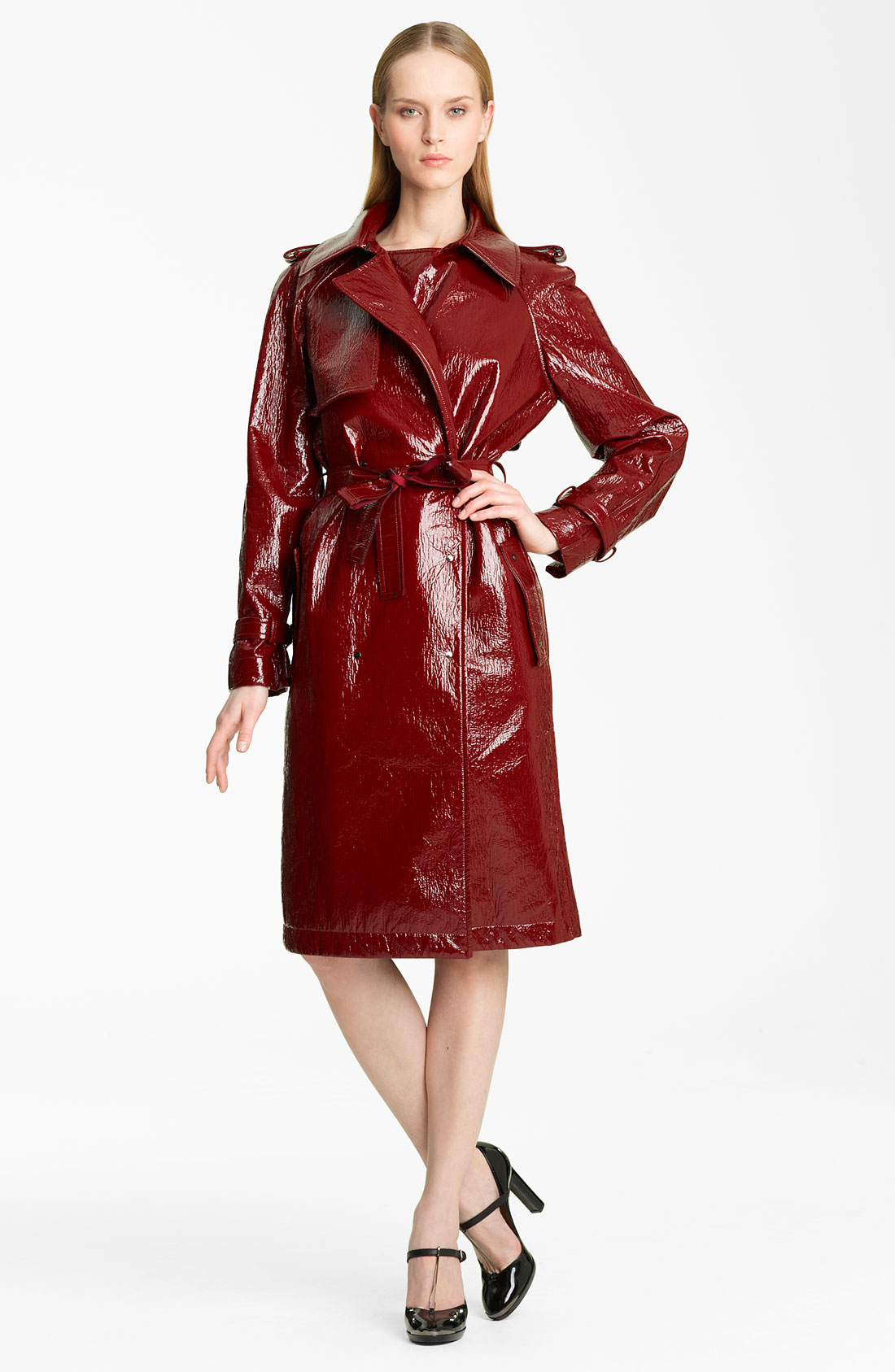 Lanvin Belted Crackle Patent Trench Coat in Red | Lyst