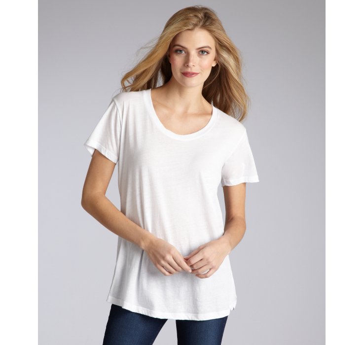 Lna White Cotton Extra Long Short Sleeve Tshirt in White | Lyst