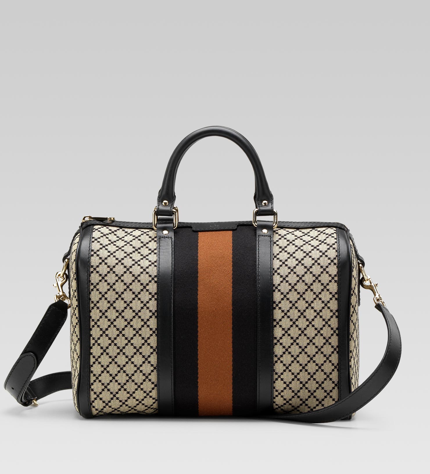 Lyst Gucci Vintage Web Boston Bag In Black Gallery