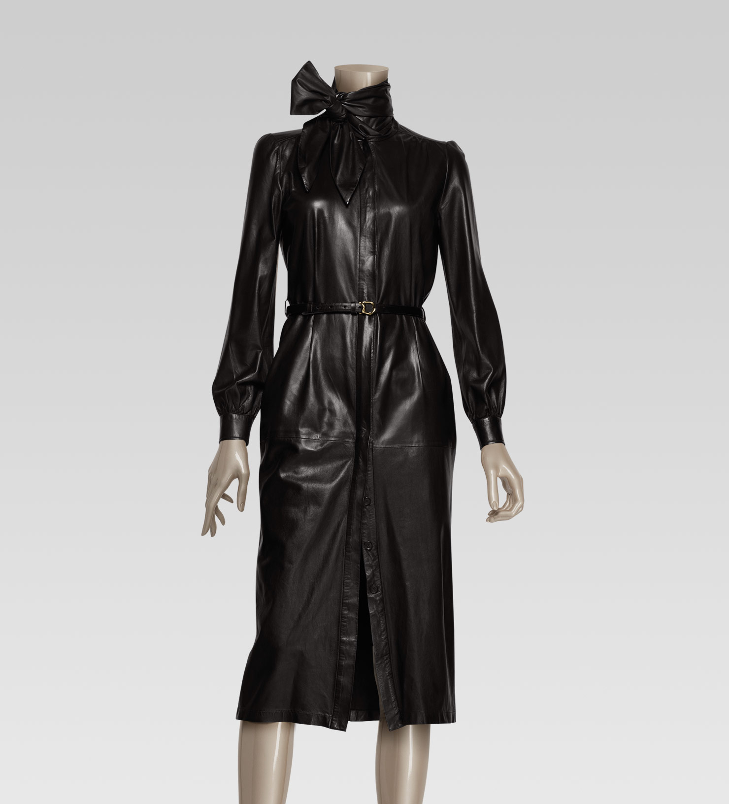 Lyst Gucci Leather Dress with Scarf Detail in Black