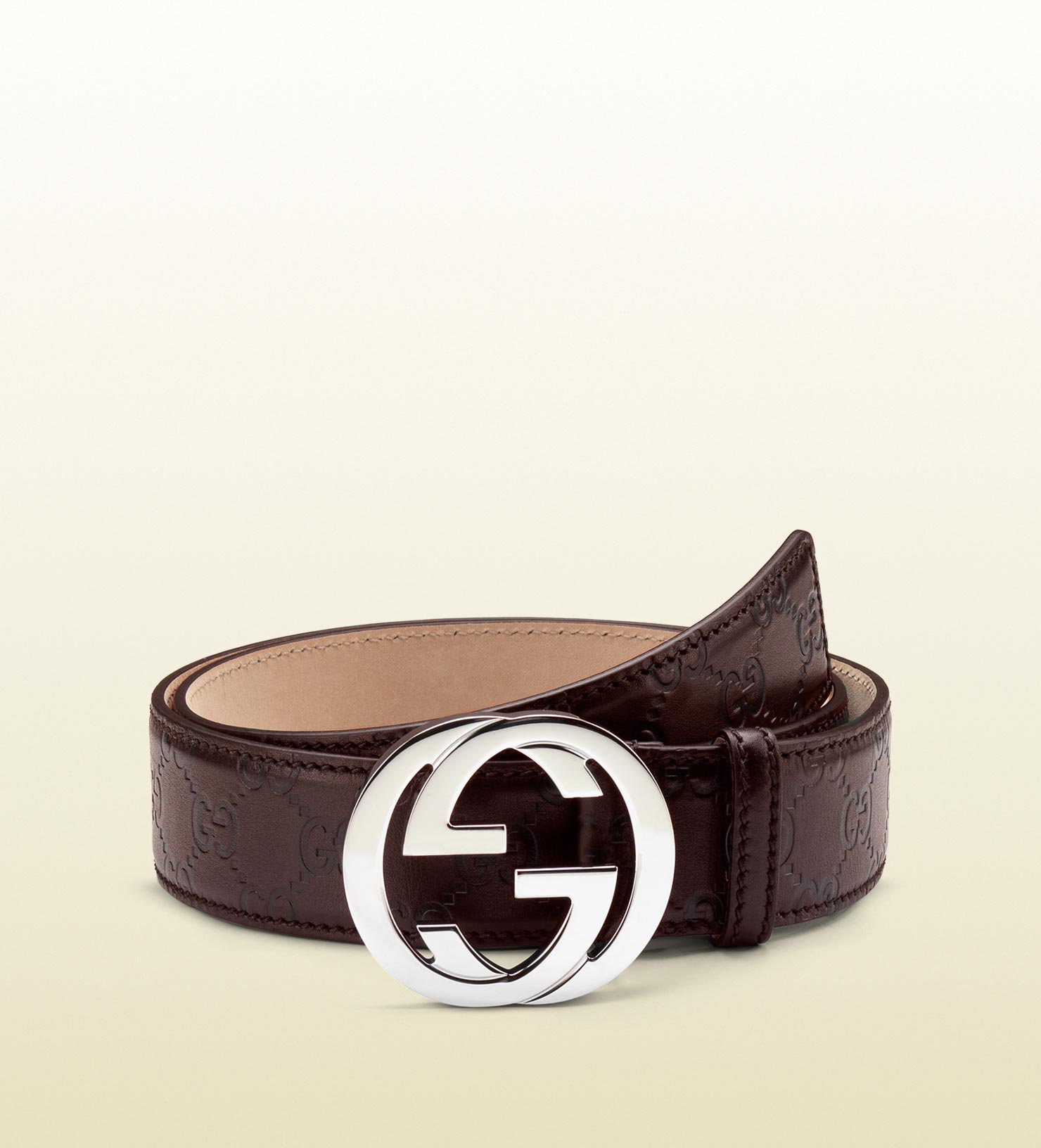 Gucci Ssima Leather Belt With Interlocking G Buckle in Brown for Men | Lyst