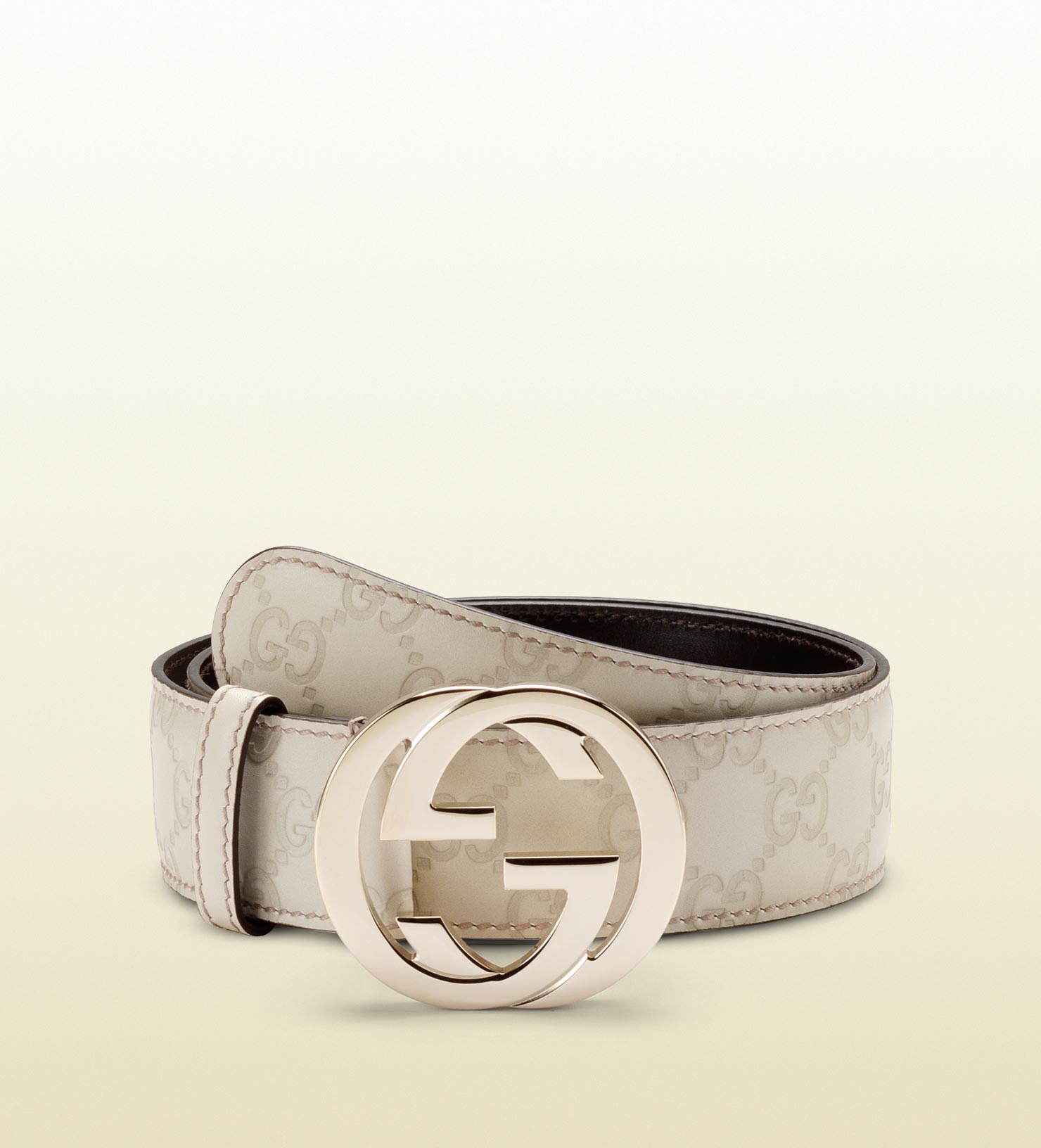 Gucci Ssima Leather Belt With Interlocking G Buckle in Natural for Men - Lyst