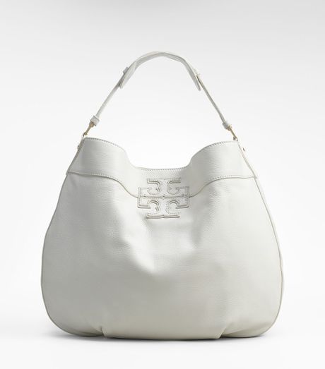 Tory Burch Leather Stacked Logo Hobo in White | Lyst