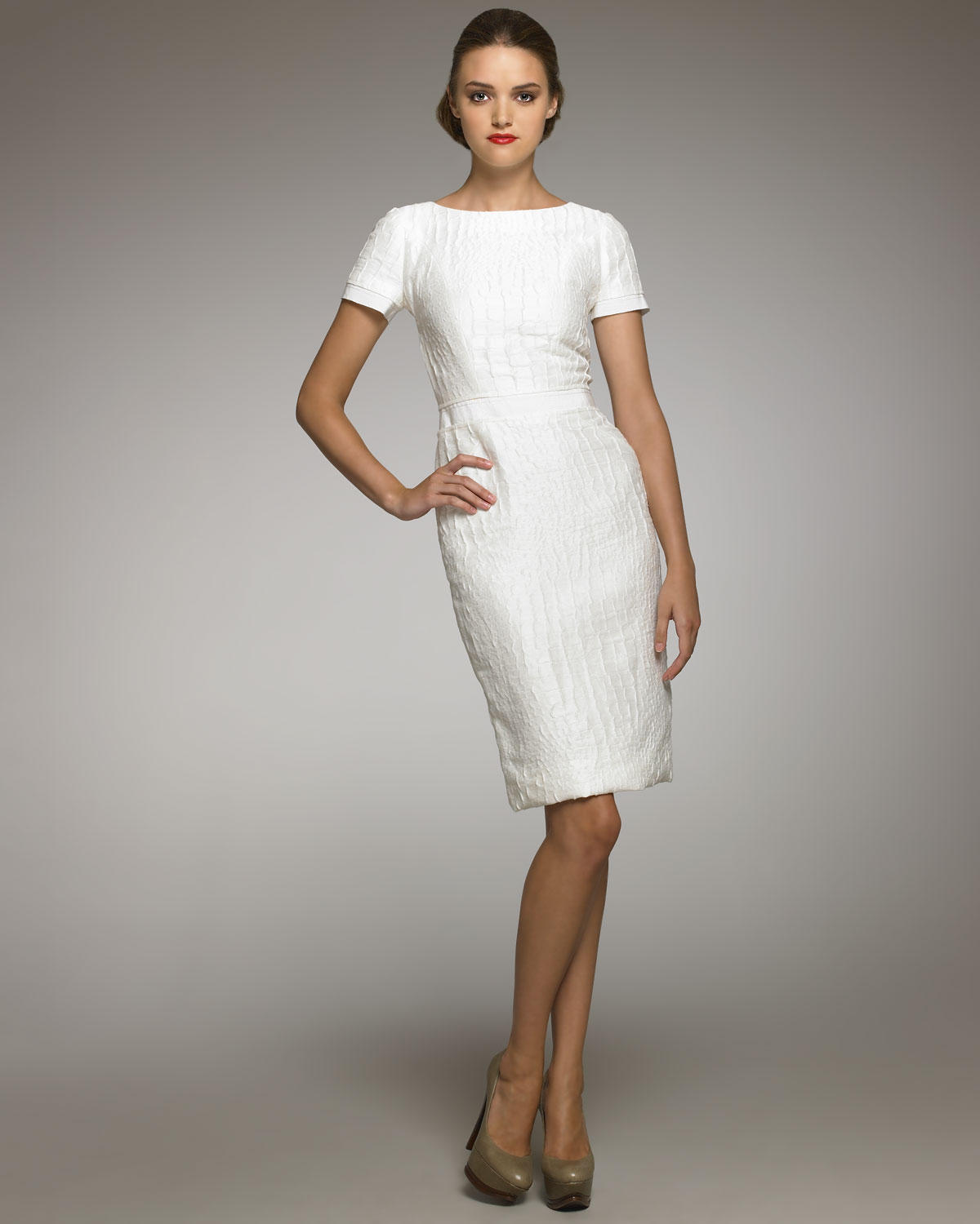 Carolina Herrera Textured Linen Dress In White Lyst Gallery