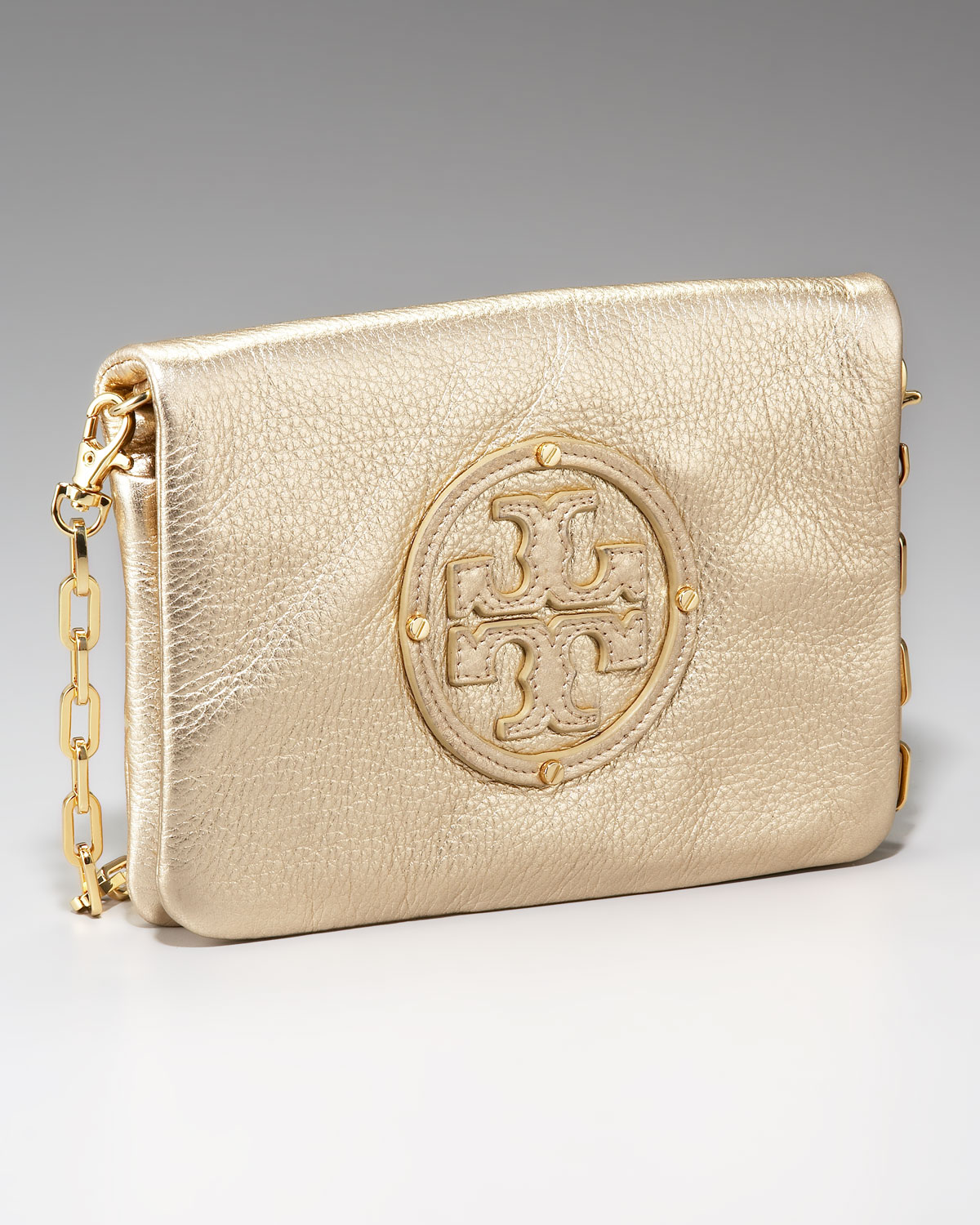 tory burch metallic reva clutch