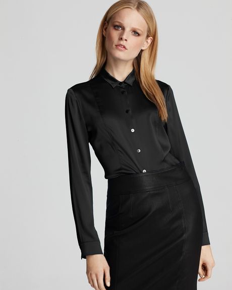Burberry London Stretch Silk Button Down Shirt in Black | Lyst