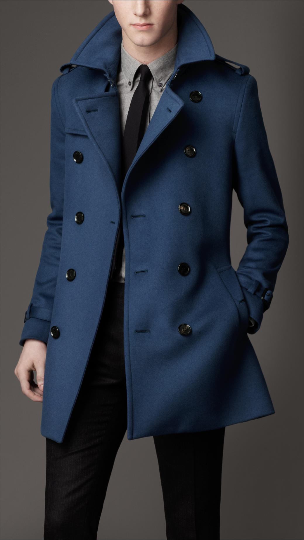 Lyst - Burberry Wool Trench Coat in Blue for Men