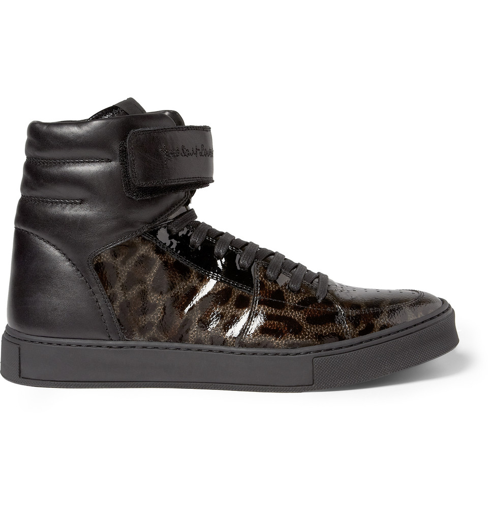 Saint Laurent Leopardprint Patent Leather High Top Sneakers in Black ...